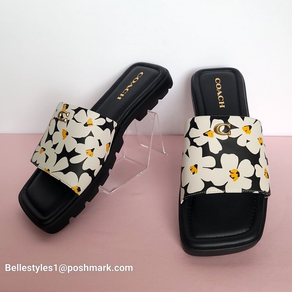 COACH Florence Smooth Leather Sandal With Flower Print -Chalk Multi- Women’s 9B⭐